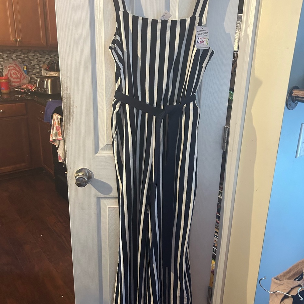 J. Crew Black and White Striped Jumpsuit